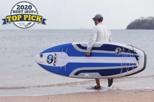 Blue Nixy Huntington G3 paddle board review. A badge in the corner reads "2020 Best iSUPs TOP PICK"