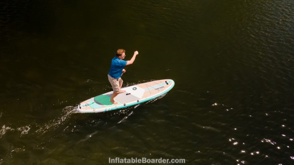 Paddling the 120 from above on open water.