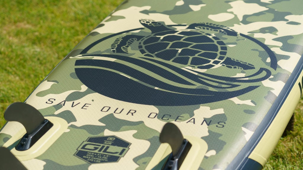 Detail of the Save Our Oceans turtle logo.