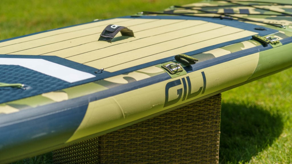 Side rail GILI logo with paddle strap and d-rings in view.