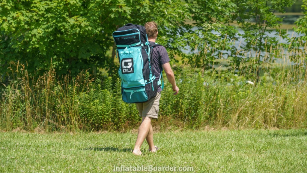 Carrying the teal blue Komodo bag.