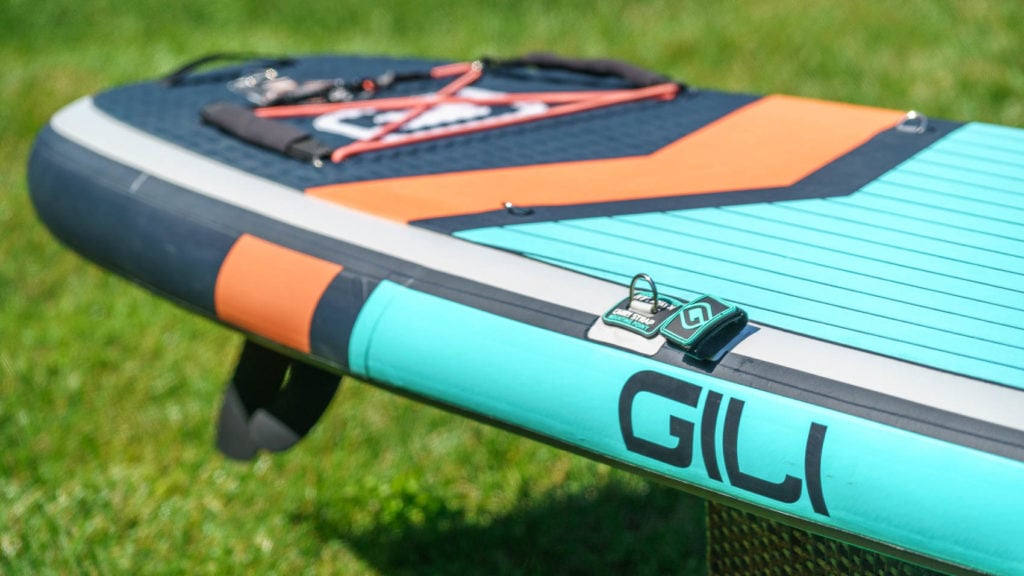 Side rail of the board with GILI logo.