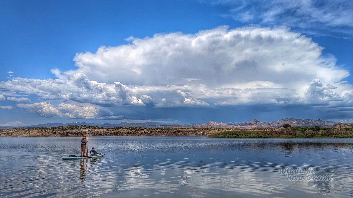 A large weather system while stand up paddle boarding