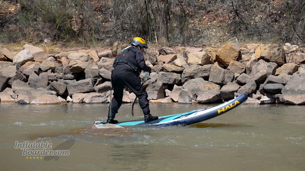 Hala Atcha 96 Whitewater SUP Review - pivot turn around a rock